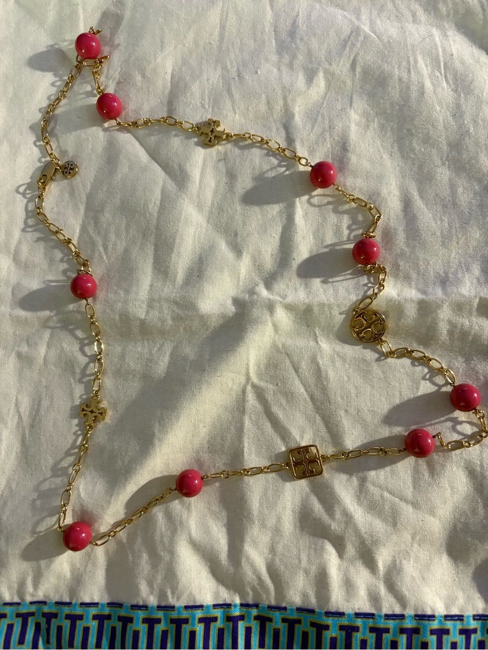 Tory Burch Evie Logo Chain Rosary Pink 40 inch💓